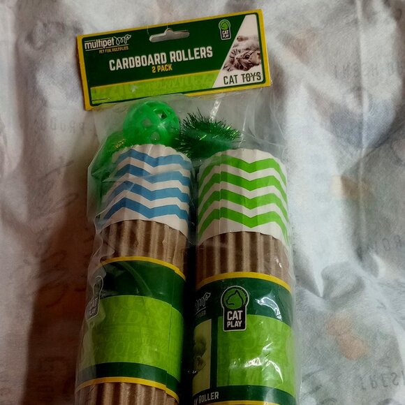 Multipet 2 Pk. Cardboard Roller Cat Toy Feather Bell Scratchers - Picture 1 of 5
